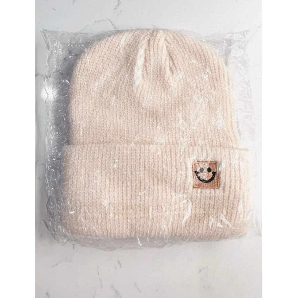 Unisex Winter Cozy Warm Cream Beanie Hat Unisex Knit Machine‎ Washable Acrylic